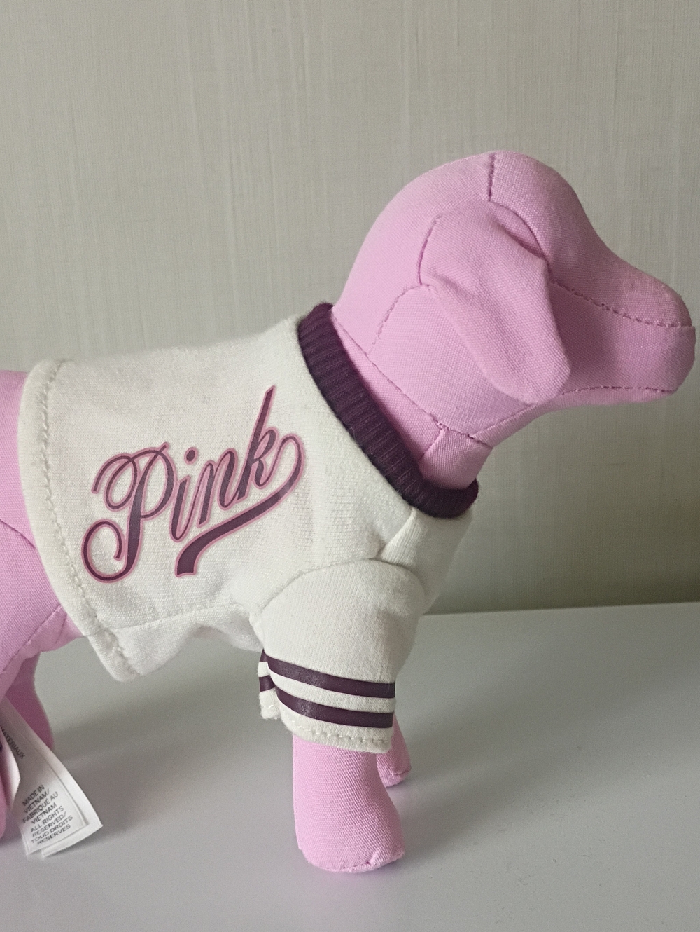 Victoria's Secret Iconic Pink Hound Plush PINK Logo Varsity Sweater Mini - Picture 5 of 11